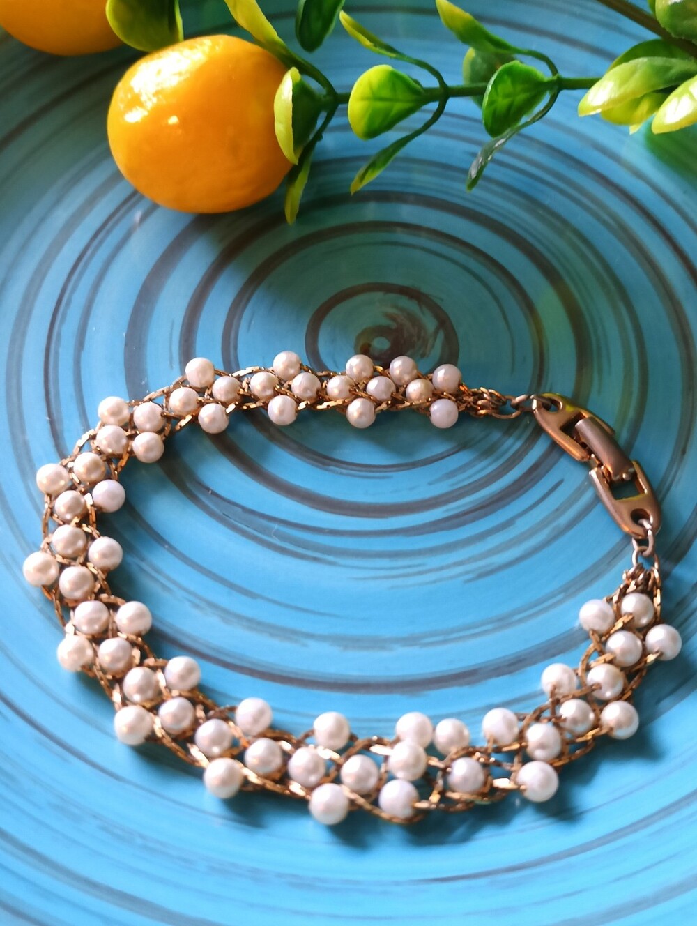 Vintage Napier Gold Tone Triple Row Pearl Bracelet (8.5")